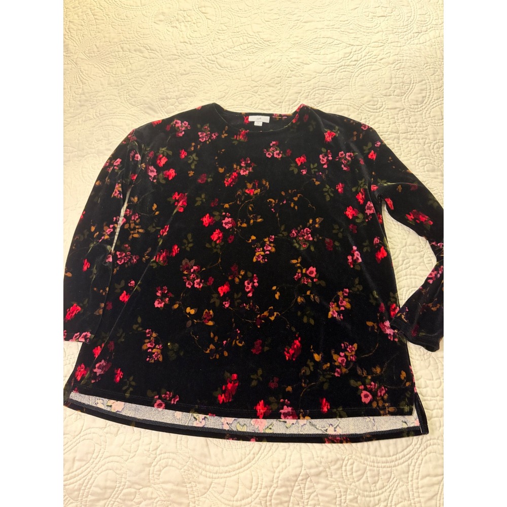 J. Jill Velvet Floral Tunic Women S Black Red Long Sleeve Botanical